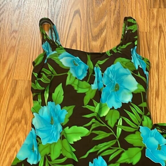 Maxine Vintage Swimsuit, modest, teal, green, brown, 12 - Picture 2 of 9